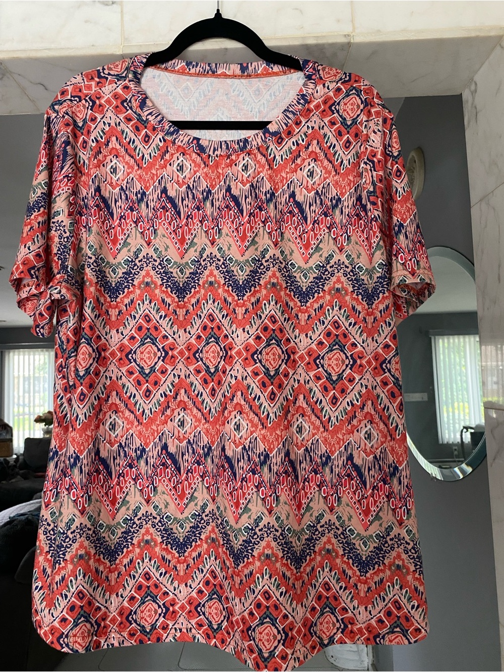 Women’s Coral Boho Geo-Print Short Sleeve Top